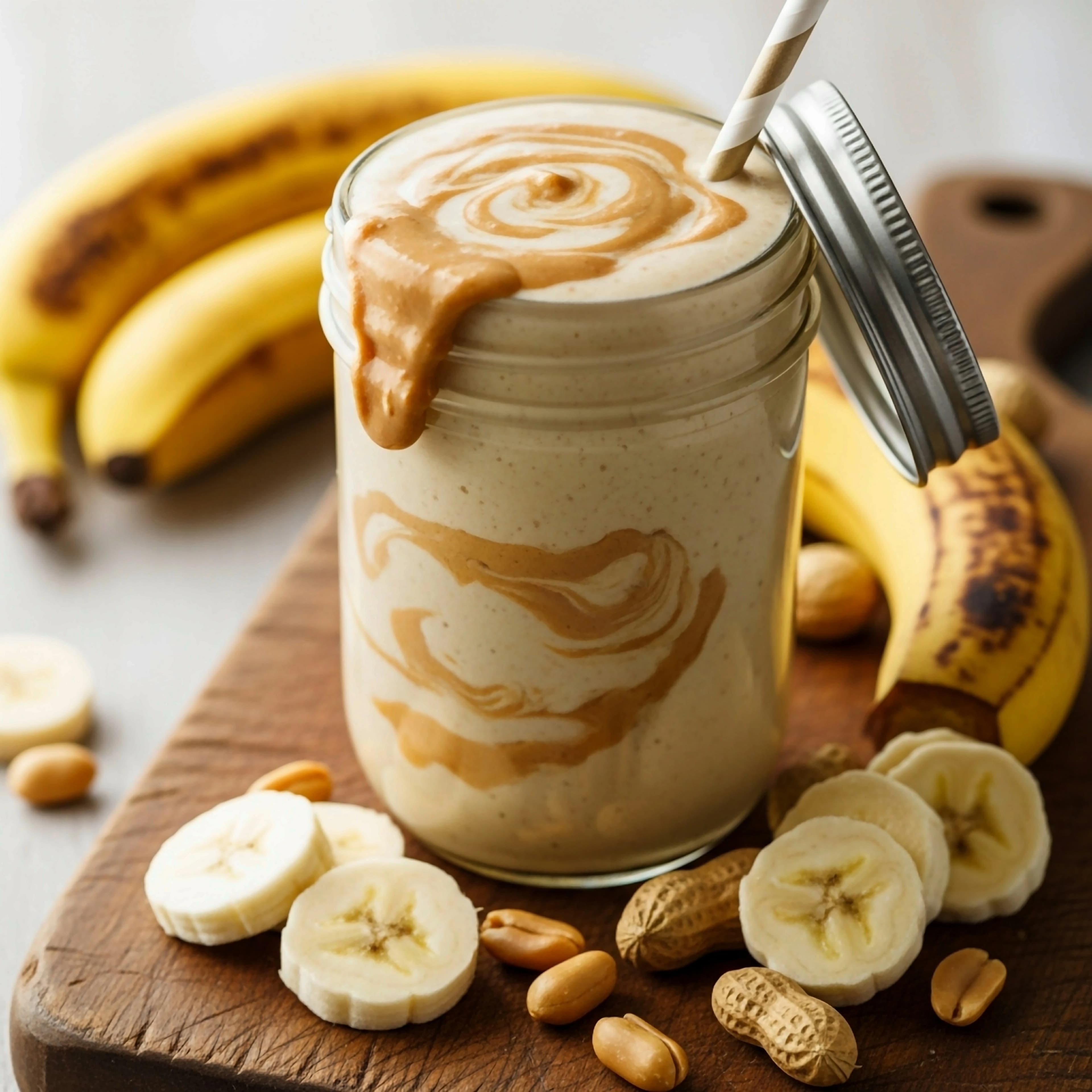 سموثي الموز وزبدة الفول السوداني في كوب شفاف