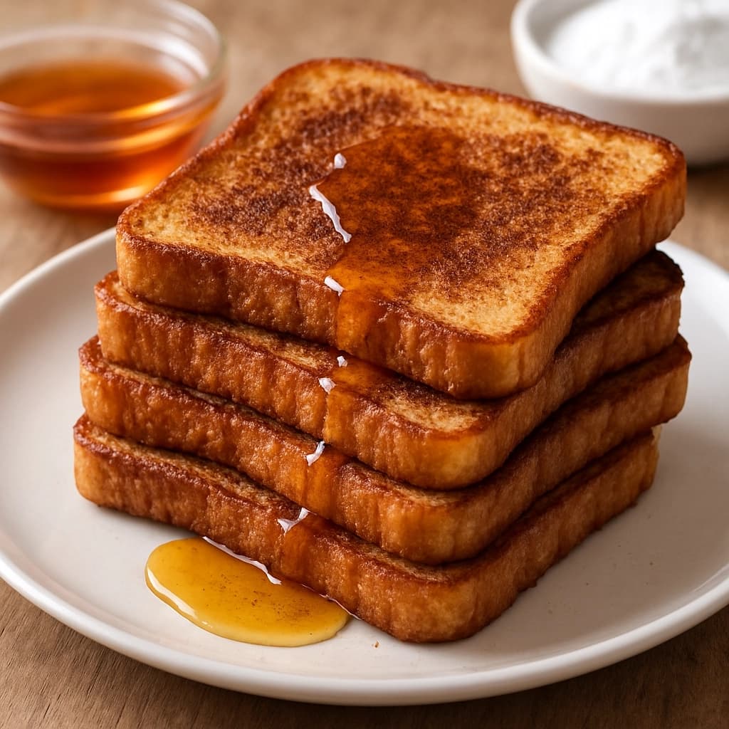 فرنش توست بالقرفة محمّص ومغطى بالعسل مع لمسة قرفة وشرائح فواكه