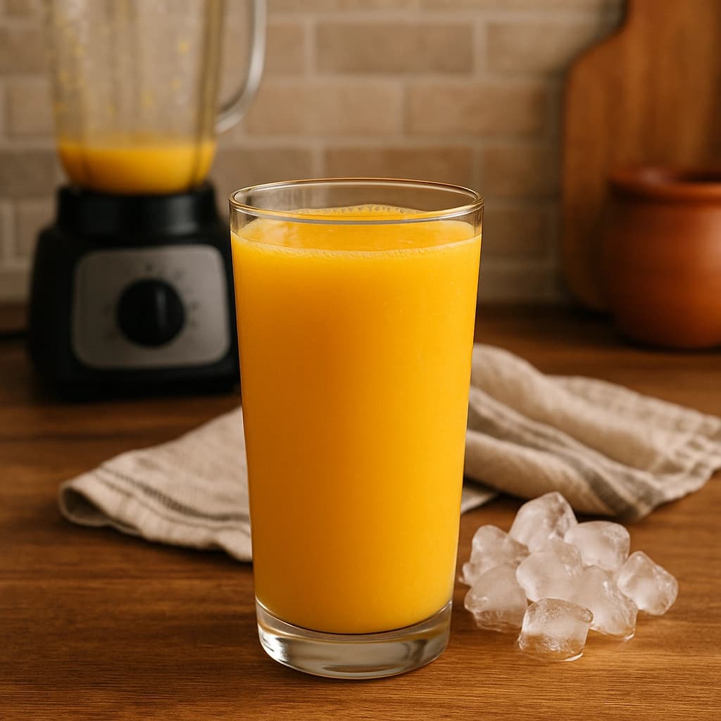 عصير مانجو فريش طبيعي ولذيذ مع مكعبات الثلج