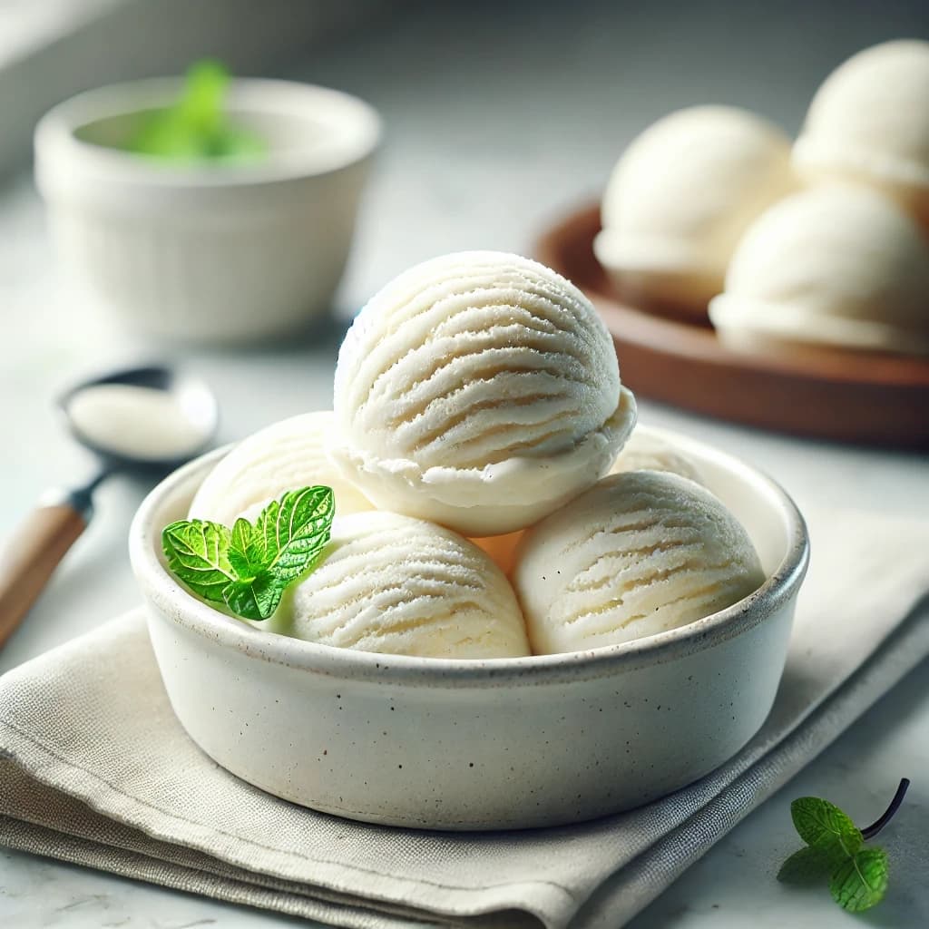 كوب آيس كريم فانيليا منزلي مع صوص شوكولاتة وفواكه على الوجه