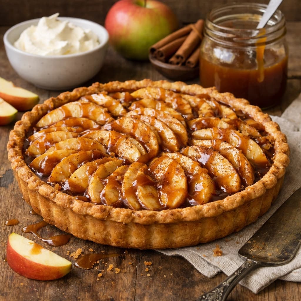 تارت التفاح بالقرفة والكراميل حلوي فرنسية فاخرة غنية بالنكهات