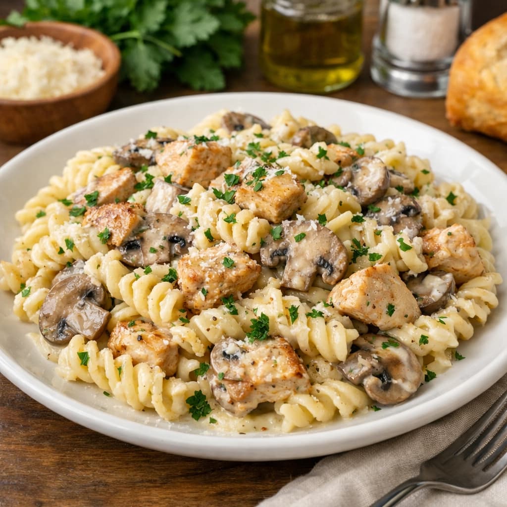 باستا ألفريدو بالدجاج والفطر بقوام كريمي غني وطعم لذيذ