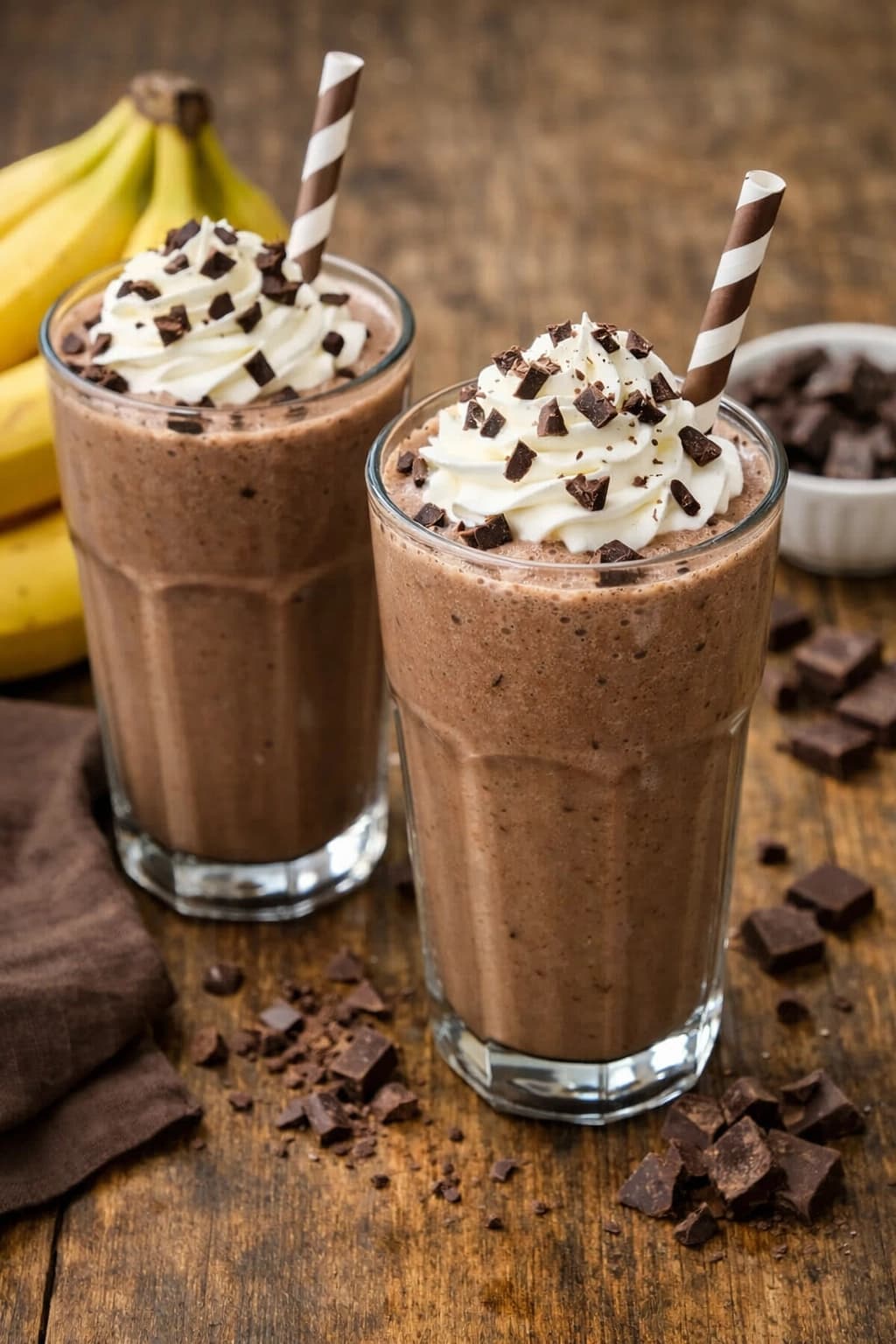 ميلك شيك الشوكولاتة الداكنة والموز مشروب بارد كريمي