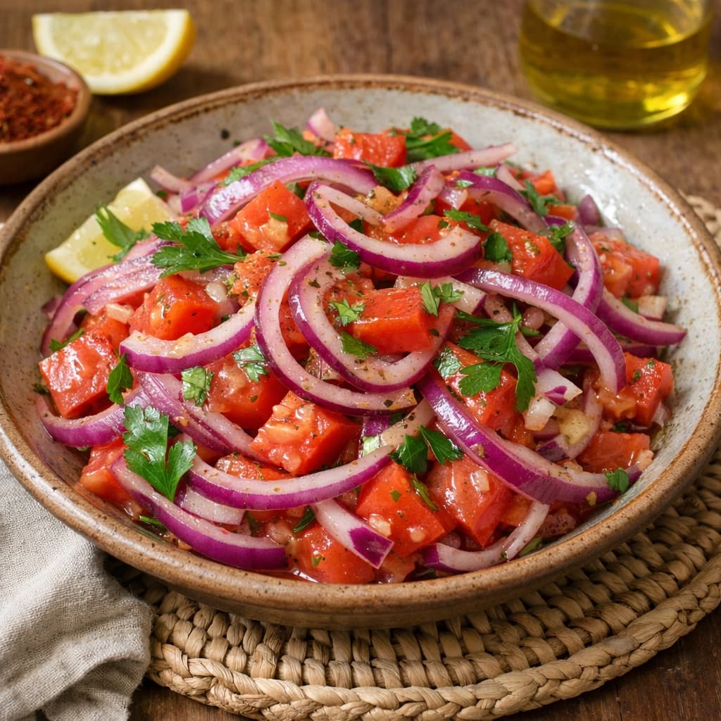 سلطة إثيوبية منعشة بالبصل والطماطم والليمون