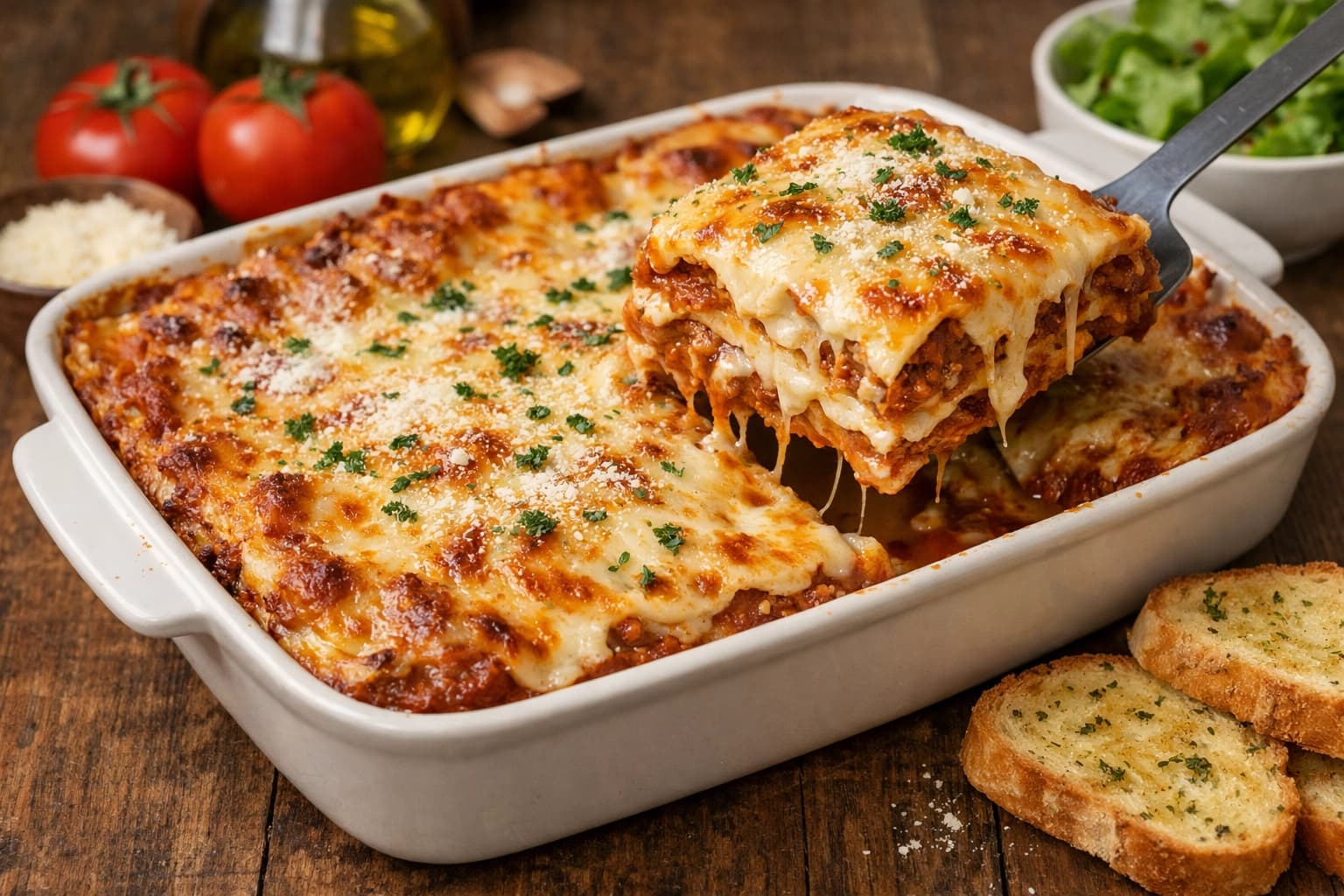 لازانيا باللحم والجبن الإيطالية الأصلية طبق إيطالي غني بالنكهات والطبقات الكريمية