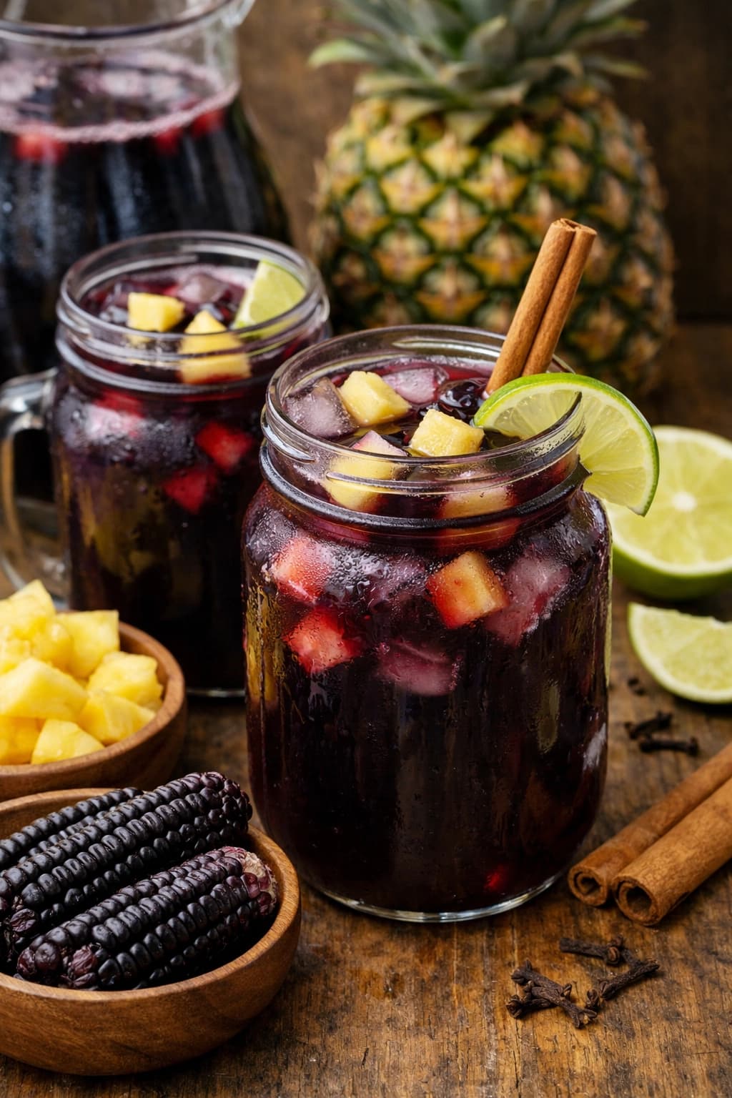 تشيتشا مورادا بيروفية باردة مصنوعة من الذرة البنفسجية مع الأناناس والقرفة