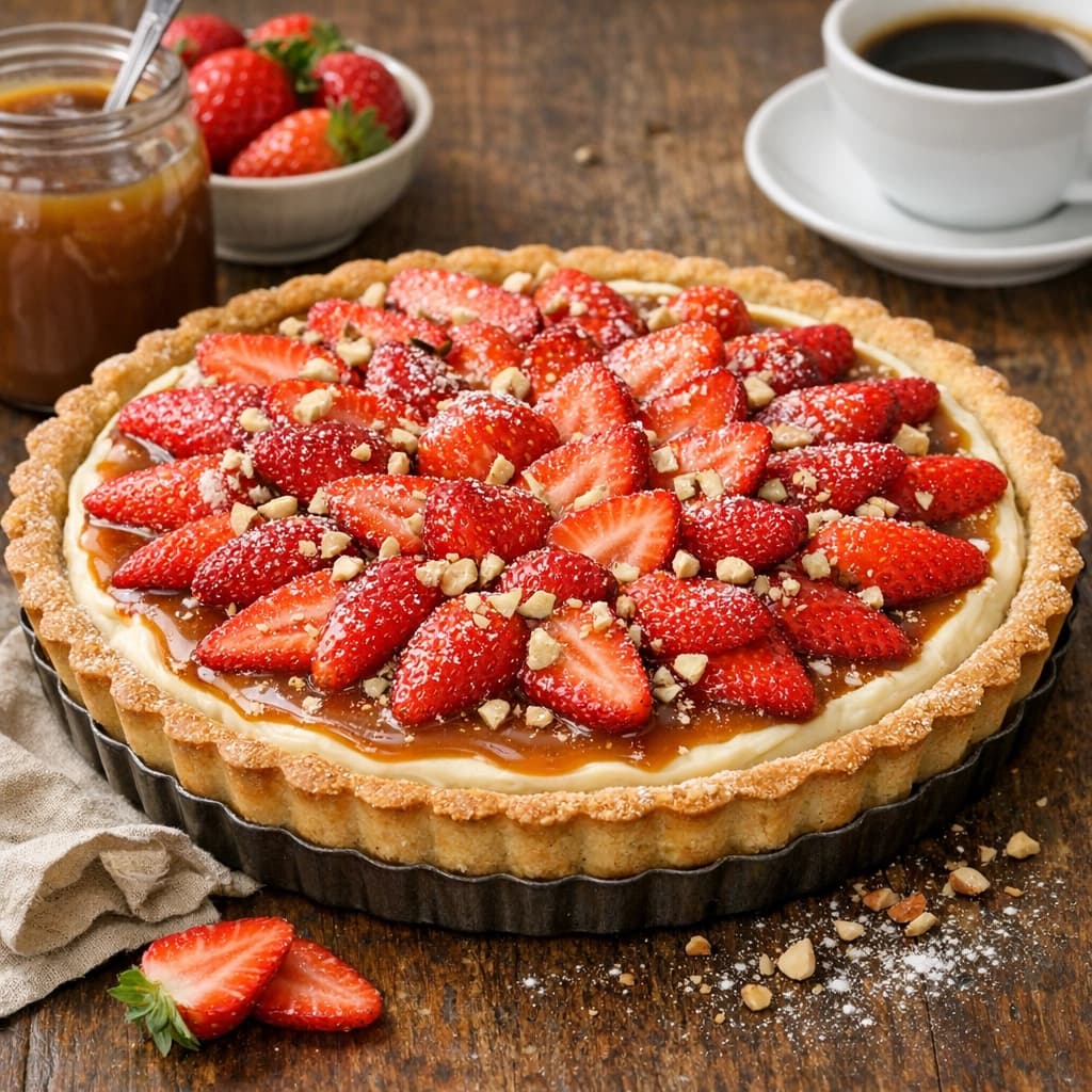 تارت الفراولة والكراميل مع كريمة الفانيليا حلوى فرنسية فاخرة