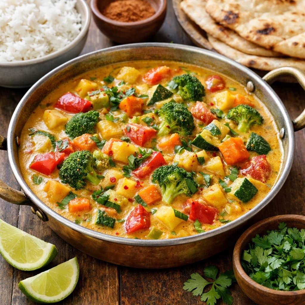 كاري الخضروات بالكريمة وجوز الهند طبق هندي غني بالنكهات والتوابل