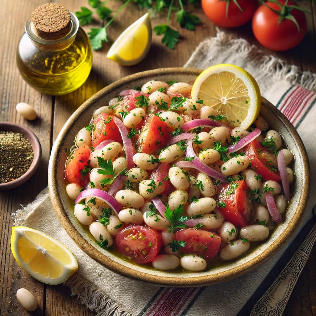 سلطة فاصوليا بيضاء بالطماطم والليمون طبق جانبي منعش