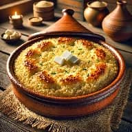 طريقة-عمل-طاجن أرز معمر مصري مطهو بالحليب والقشطة والزبدة داخل طاجن فخاري حتى يصبح كريميًا بوجه ذهبي شهي