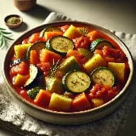 طريقة-عمل-تورلي بالخضار مطهو في صلصة طماطم خفيفة مع تشكيلة خضروات طازجة ومقدم بشكل منزلي شهي