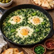 طريقة-عمل-شكشوكة خضراء تونسية بالسبانخ والكريمة مع بيض طري في مقلاة