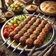 طريقة-عمل-كفتة مشوية مصرية محضرة من اللحم المفروم والمتبل ومشوية على الفحم ومقدمة مع الطحينة والسلطات بشكل منزلي شهي