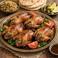 طريقة-عمل-حمام محشي فريك مصري محمّر في الفرن بتقديم تقليدي شهي