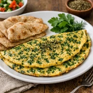 طريقة-عمل-أومليت بالأعشاب الطازجة من البقدونس والشبت والزعتر يُقدَّم ساخنًا