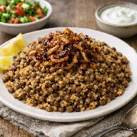 طريقة-عمل-مجدّرة عدس لبنانية بالبرغل مع بصل محمّر ذهبي وتقديم منزلي