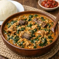 طريقة-عمل-شوربة إيجوسي نيجيرية كثيفة ببذور البطيخ والسبانخ وتُقدَّم مع الفوفو