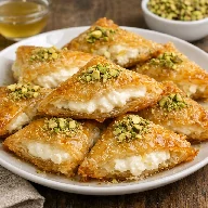 طريقة-عمل-وربات شامية مقرمشة محشوة بالقشطة ومغمورة بقطر خفيف ومرشوشة بالفستق