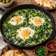 طريقة-عمل-شكشوكة خضراء تونسية بالسبانخ والكريمة مع بيض طري في مقلاة
