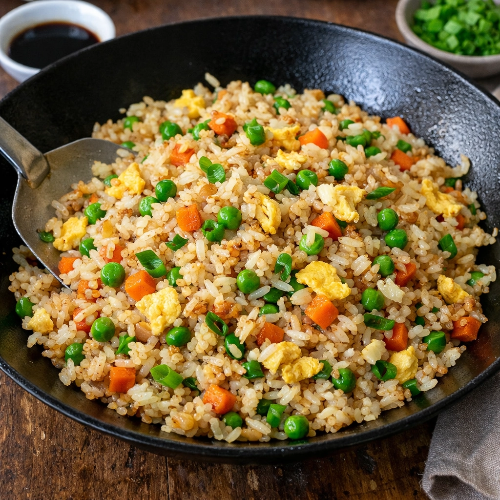 طريقة-عمل-أرز مقلي صيني بالخضار والبيض مفلفل ومطهو على طريقة الووك