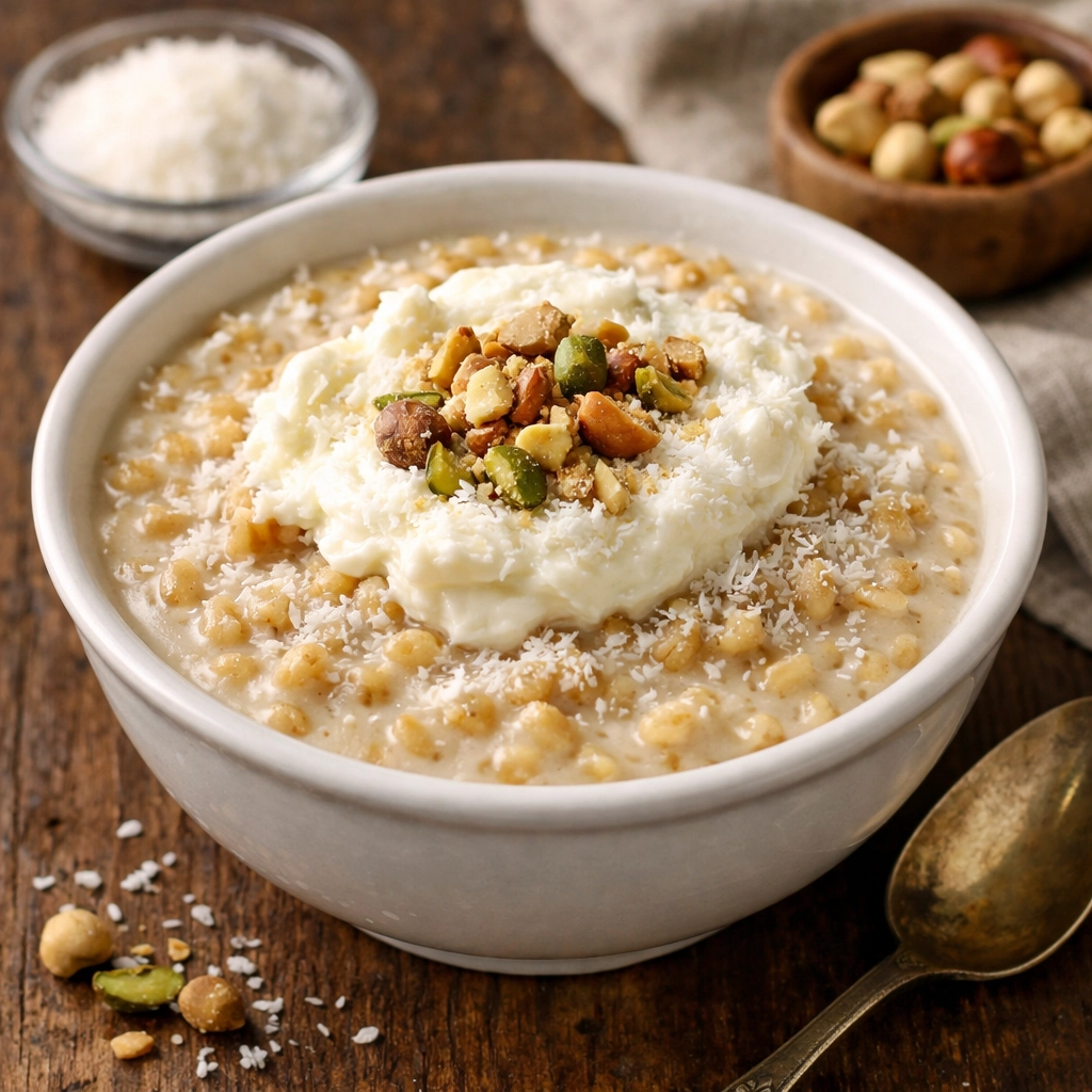 طريقة-عمل-بليلة مصرية بالقشطة وجوز الهند بقوام كريمي وطعم غني