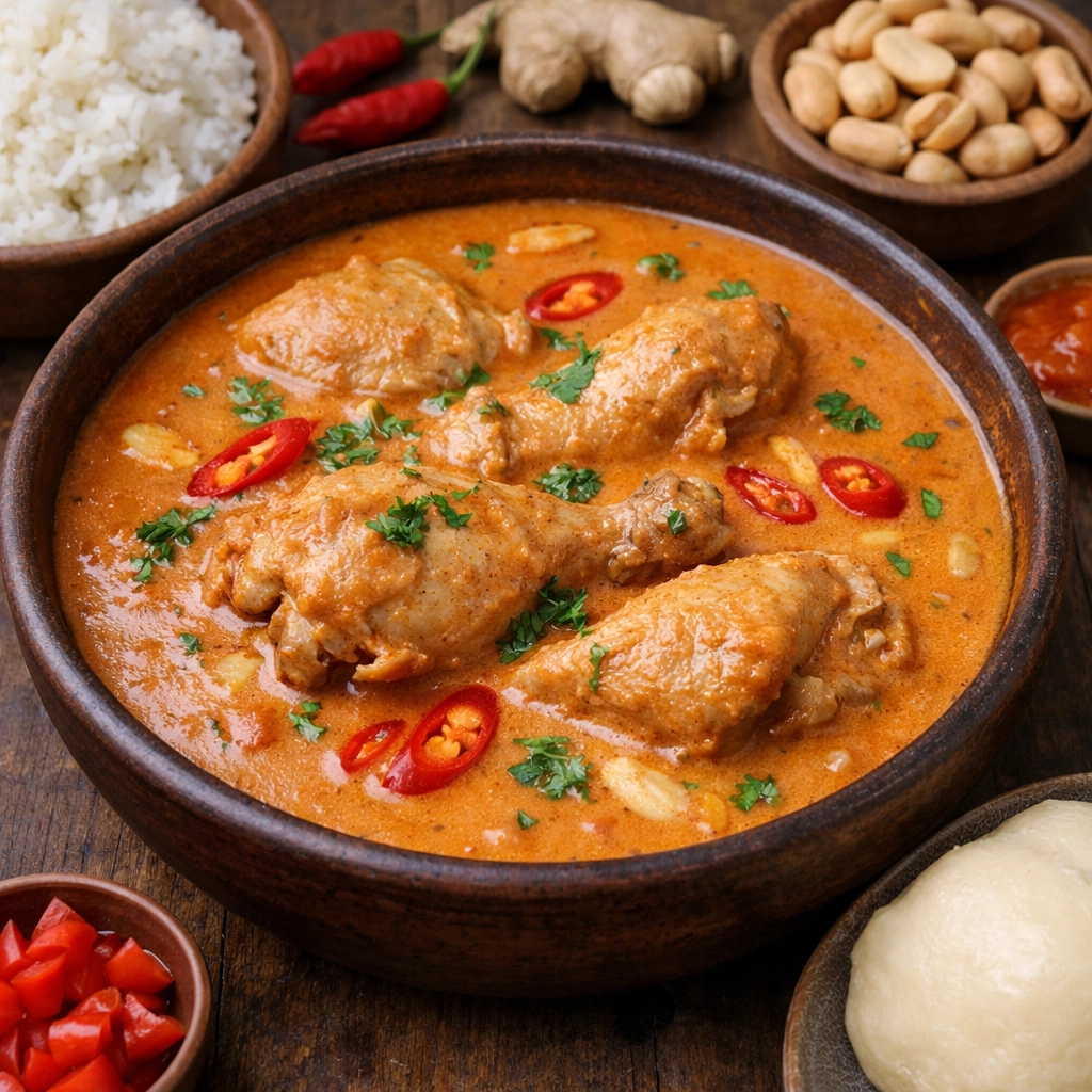طريقة-عمل-شوربة الفول السوداني الغانية بالدجاج بقوام كريمي غني وتوابل أفريقية تقليدية