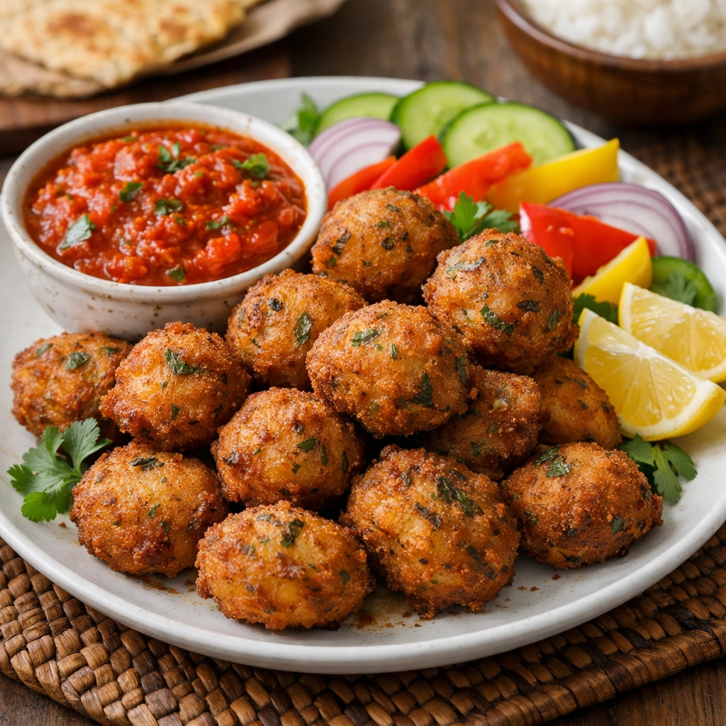 طريقة-عمل-طبق أكرا السمك الغاني - كرات السمك الذهبية المقرمشة مع صلصة حارة وخضار طازجة - طبق جانبي غاني أصيل