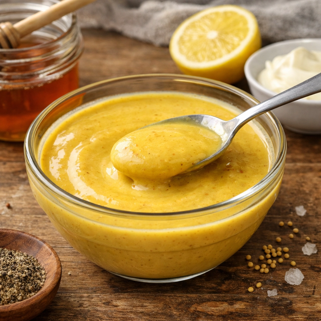 طريقة-عمل-صوص العسل والخردل السريع بقوام كريمي ولون ذهبي مناسب للسلطة والدجاج