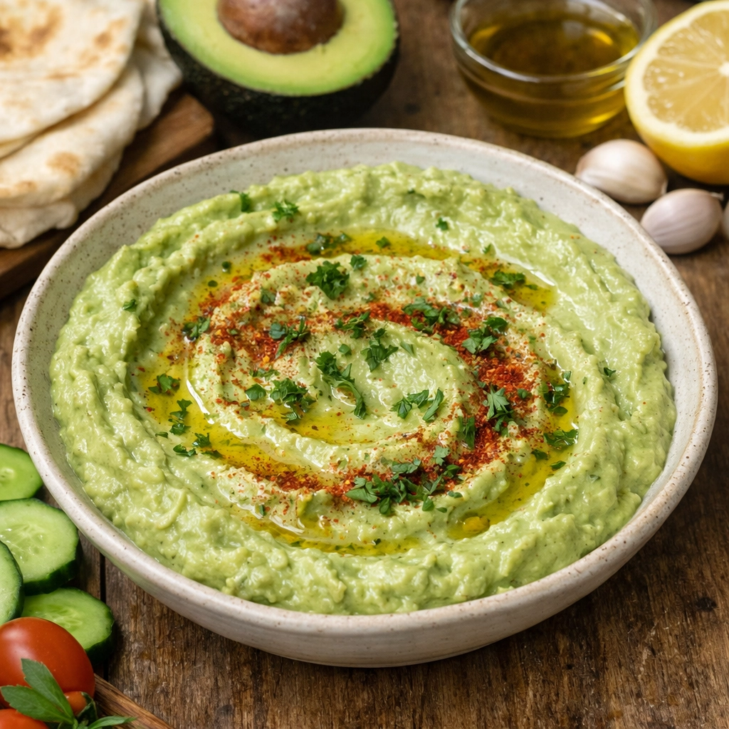 طريقة-عمل-بابا غنوج بالأفوكادو على الطريقة اللبنانية بقوام كريمي ولون أخضر طبيعي