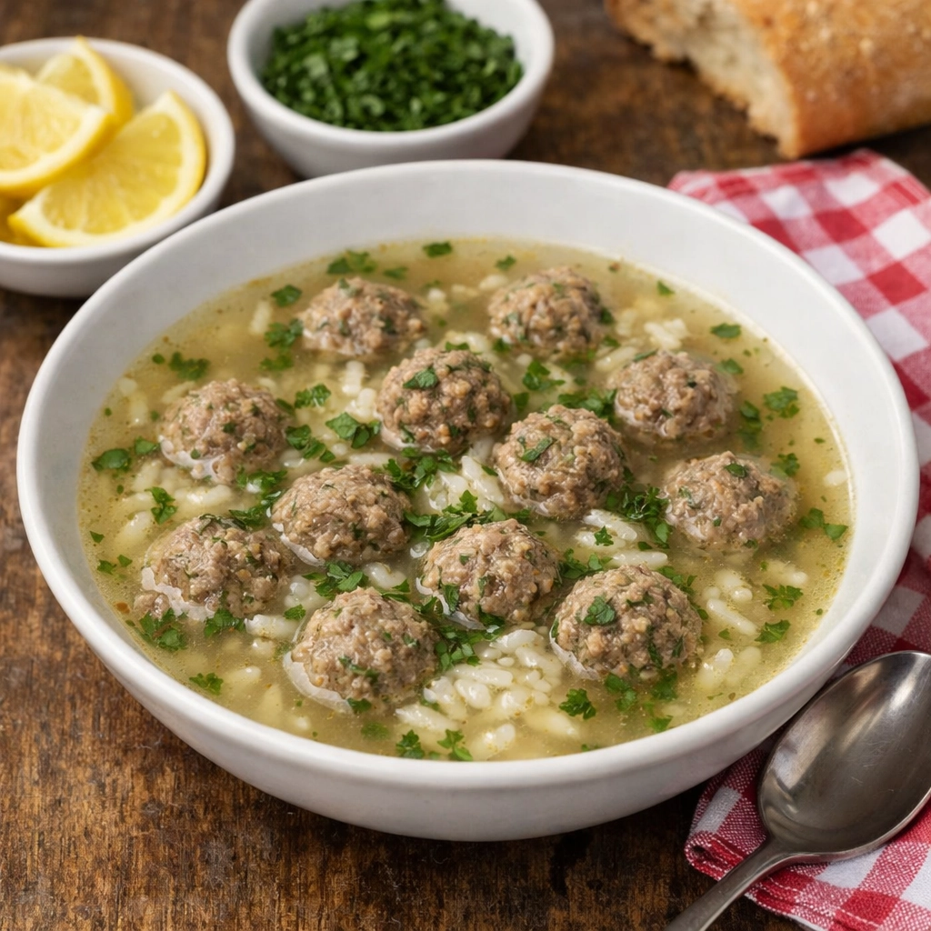 طريقة-عمل-شوربة لبنانية دافئة بكرات اللحم والأرز في مرق شفاف