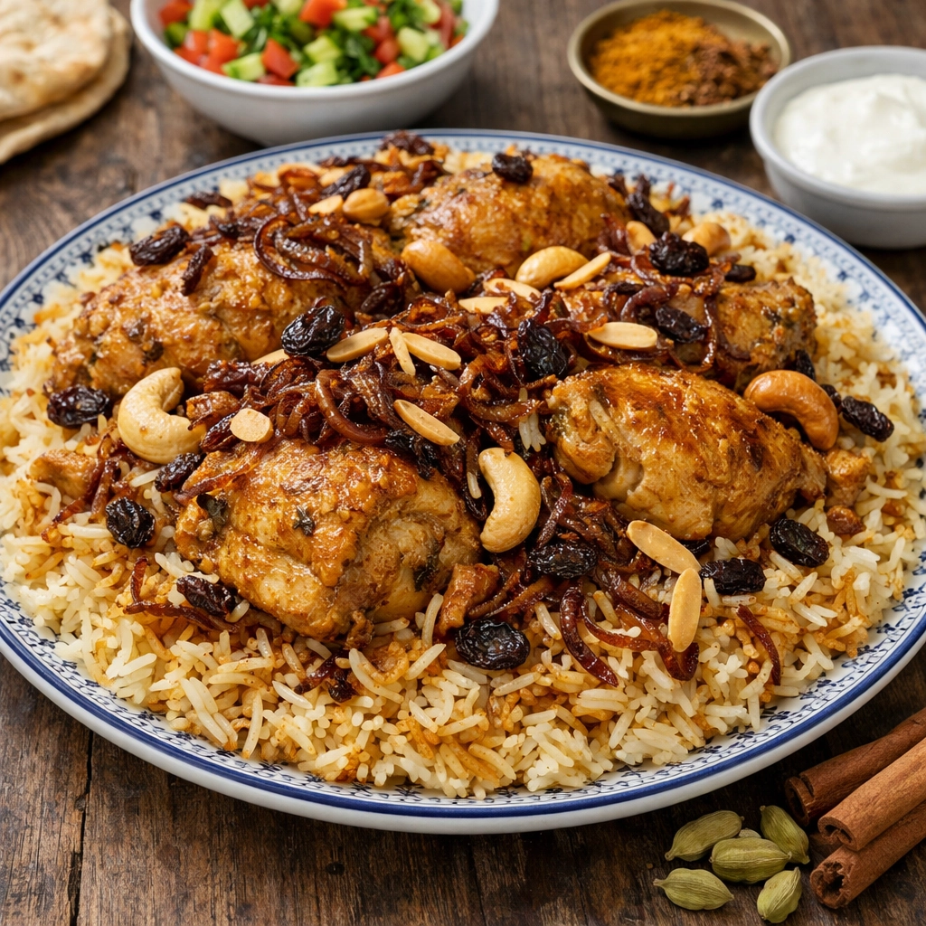 طريقة-عمل-زربيان دجاج عدني يمني أصلي بأرز معطر وبصل مكرمل ولون ذهبي
